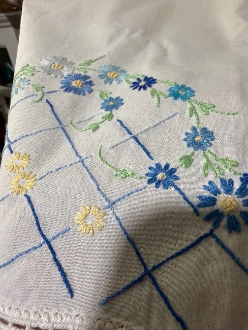 Embroidered Floral pillow case set of 2 with Blue Flowers
